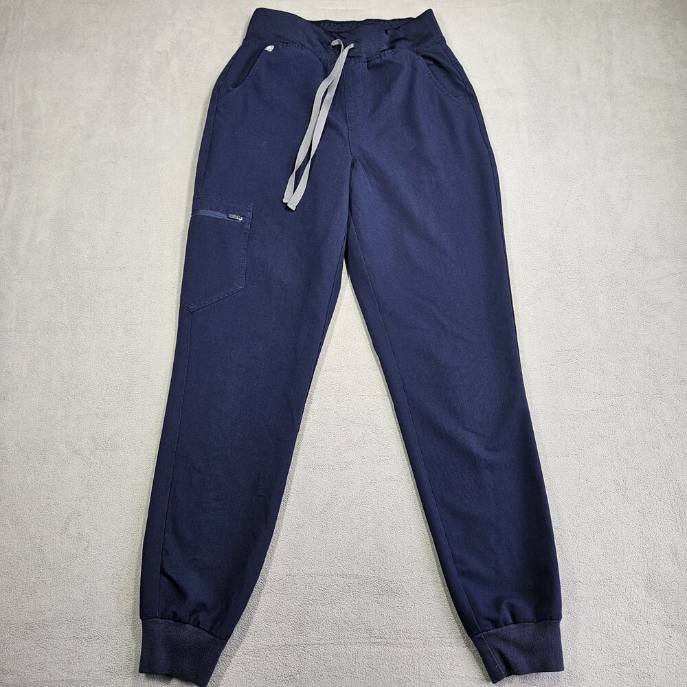 Figs Scrub Pants Women Small Tall Blue High Waist Zamora Jogger Pull‎ On Pockets